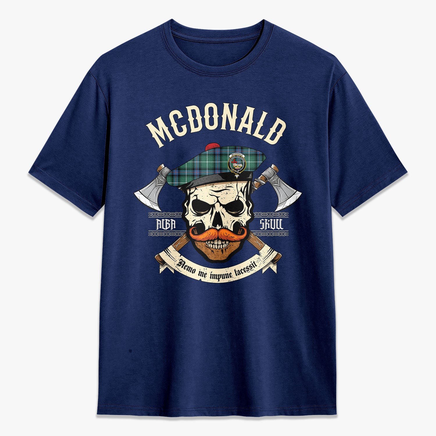 McDonald of the Isles Hunting Ancient Tartan Crest 2D T-shirt - Alba Skull Style