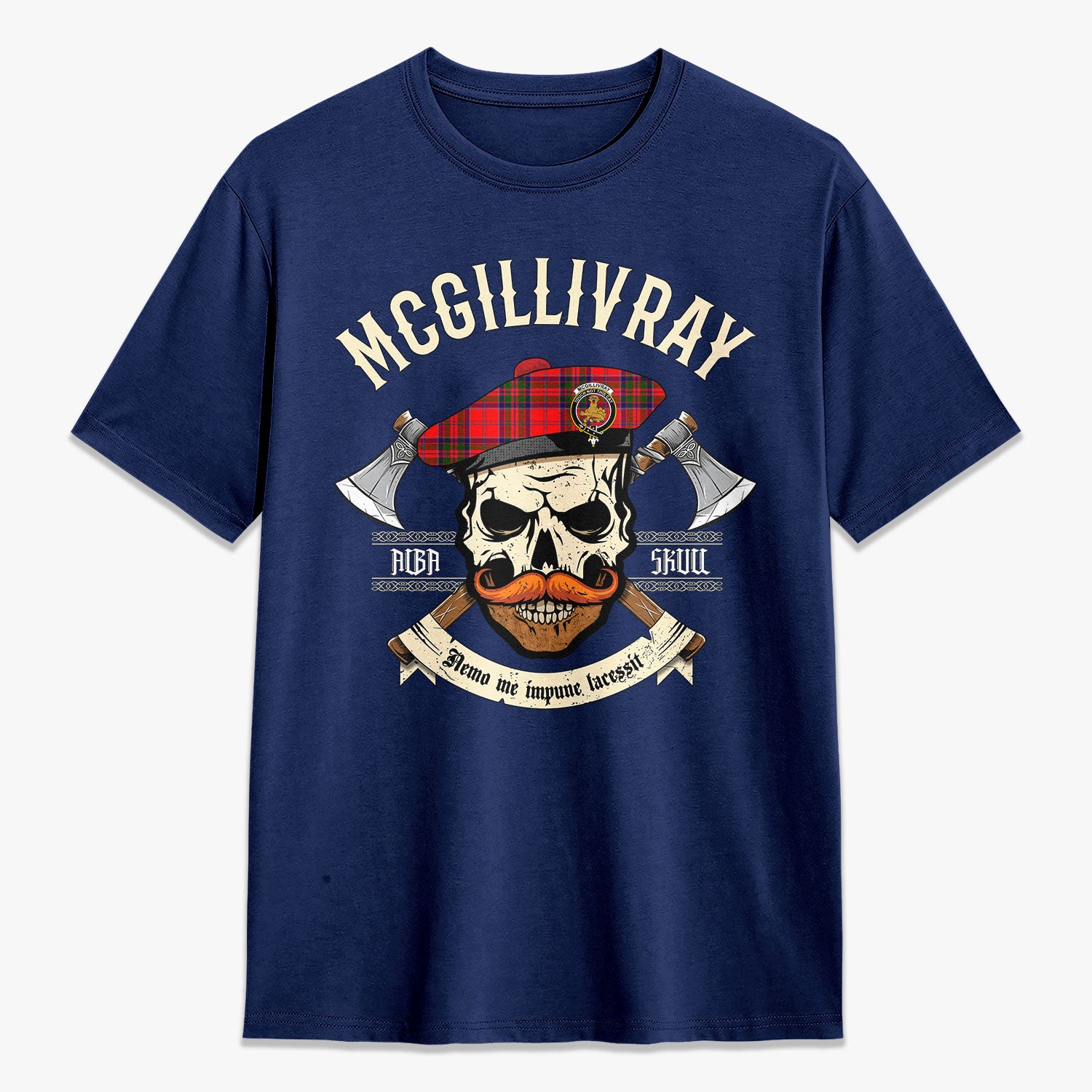 McGillivray Modern Tartan Crest 2D T-shirt - Alba Skull Style