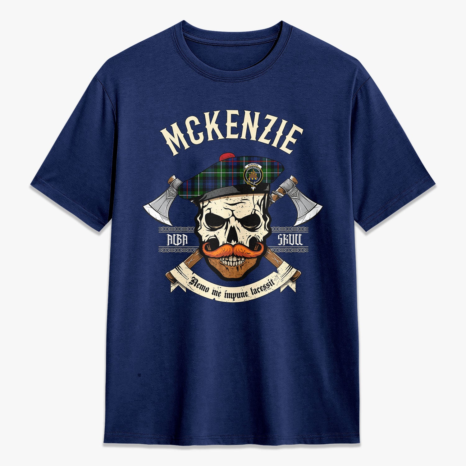 McKenzie Modern Tartan Crest 2D T-shirt - Alba Skull Style