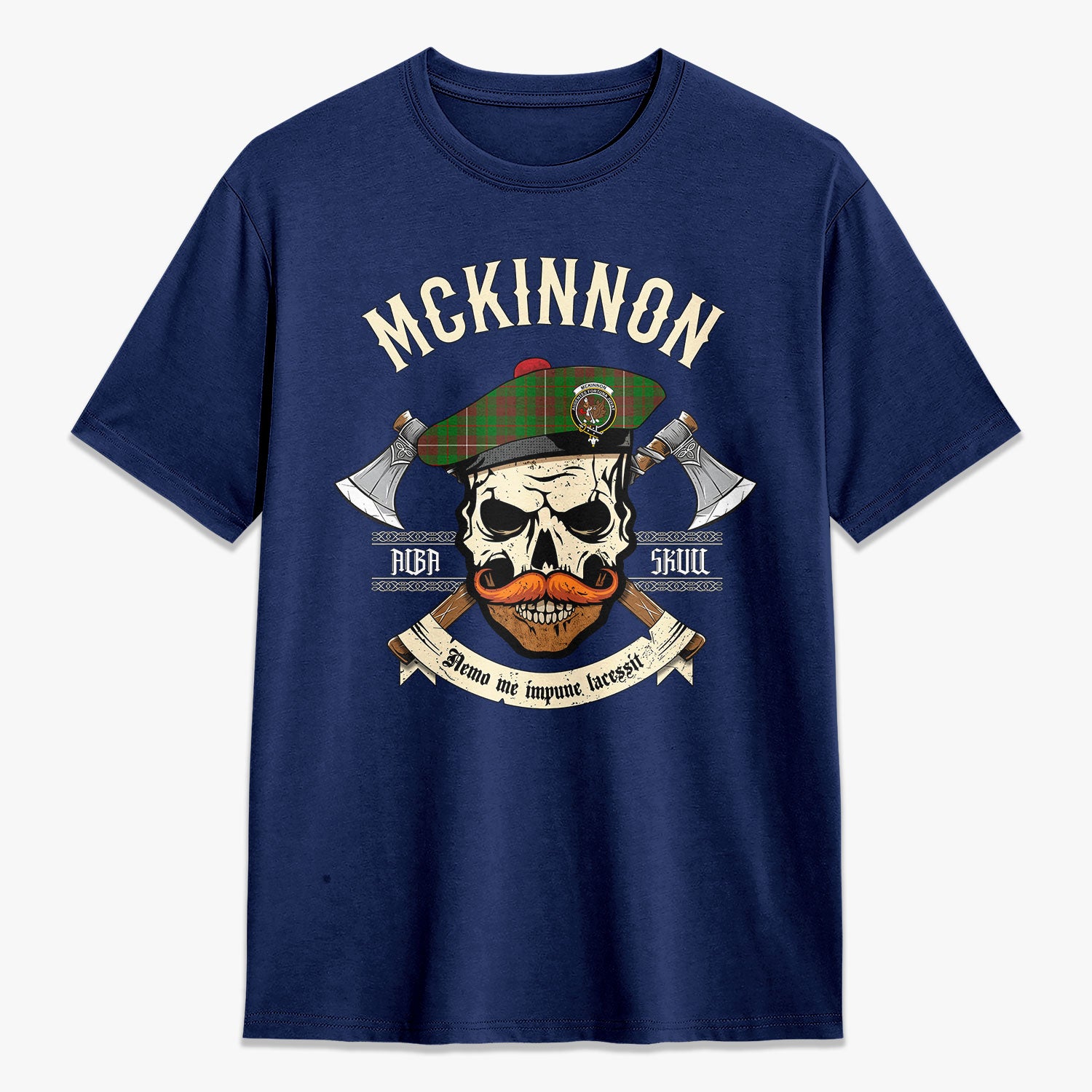 McKinnon Hunting Modern Tartan Crest 2D T-shirt - Alba Skull Style