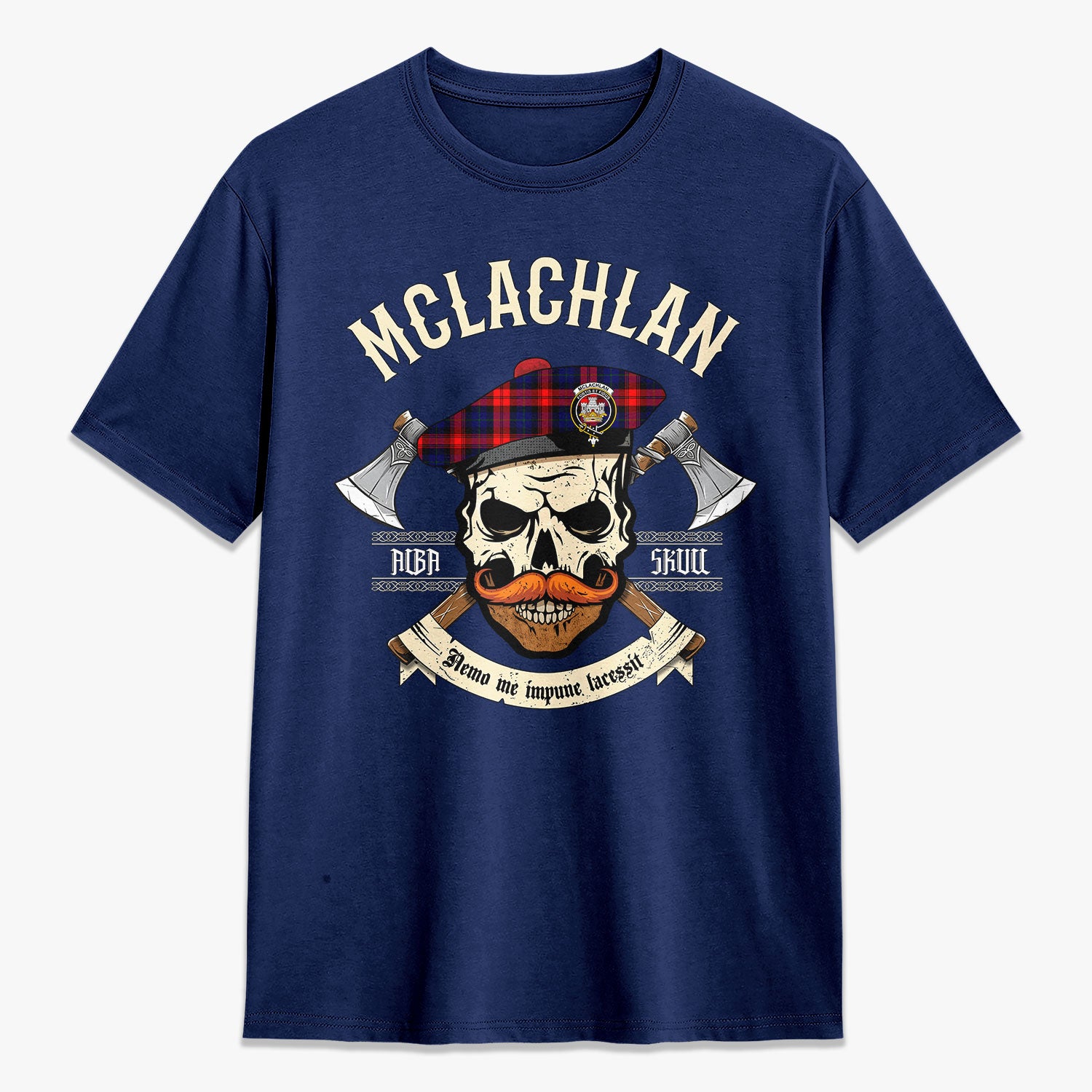 McLachlan Modern Tartan Crest 2D T-shirt - Alba Skull Style