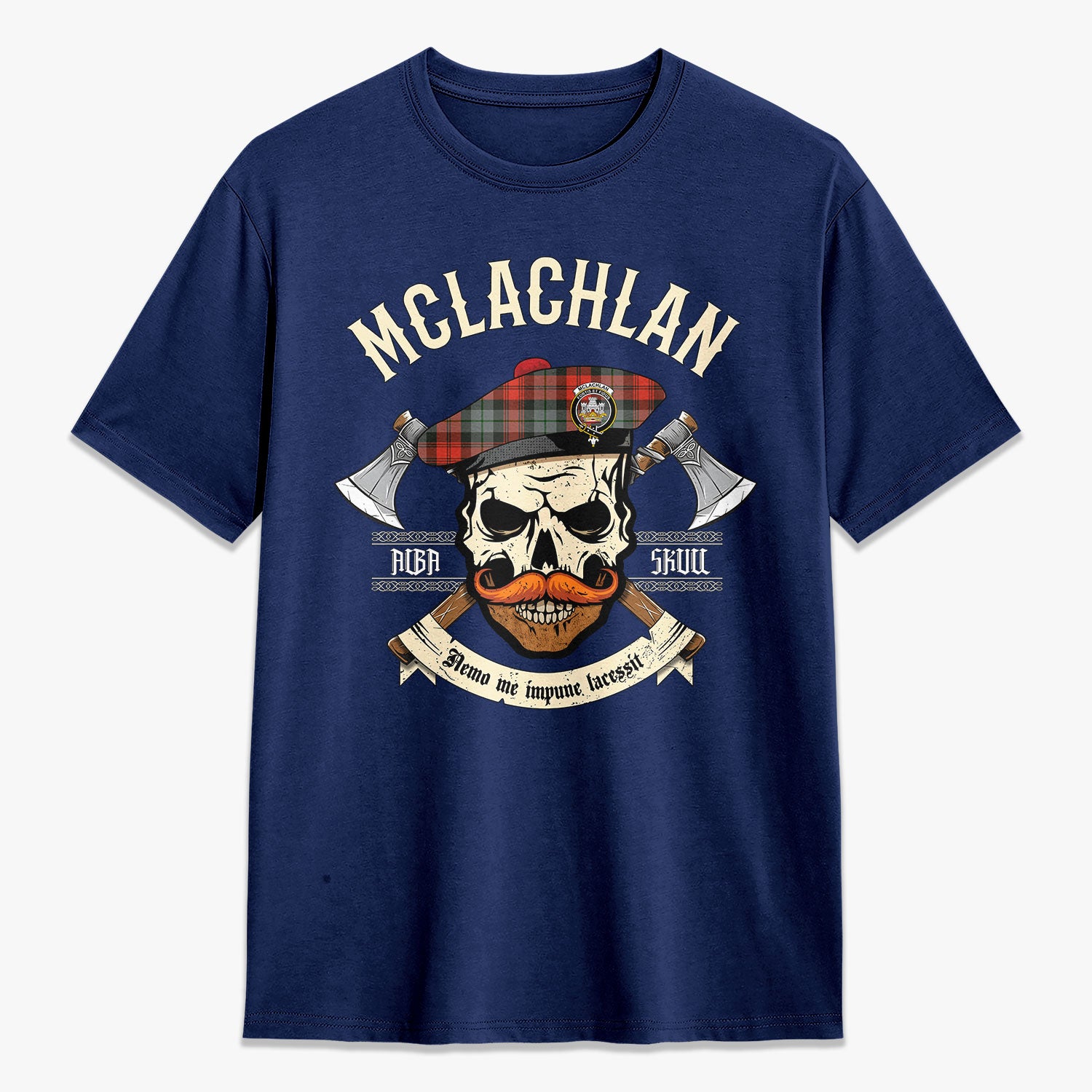 McLachlan Weathered Tartan Crest 2D T-shirt - Alba Skull Style