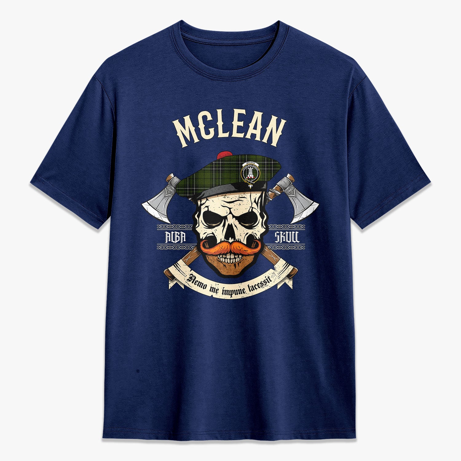 McLean Hunting Tartan Crest 2D T-shirt - Alba Skull Style