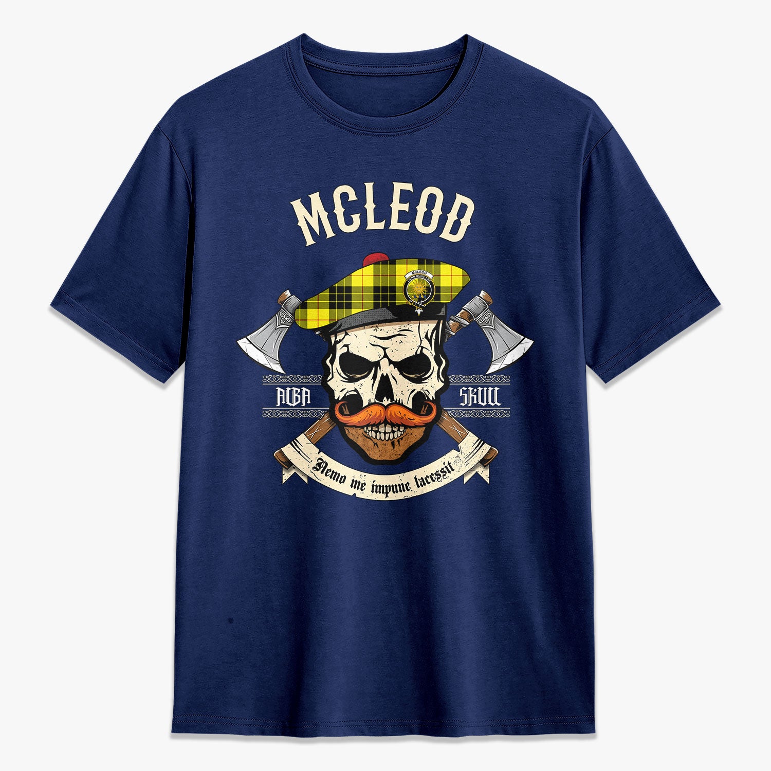 McLeod of Lewis Modern Tartan Crest 2D T-shirt - Alba Skull Style