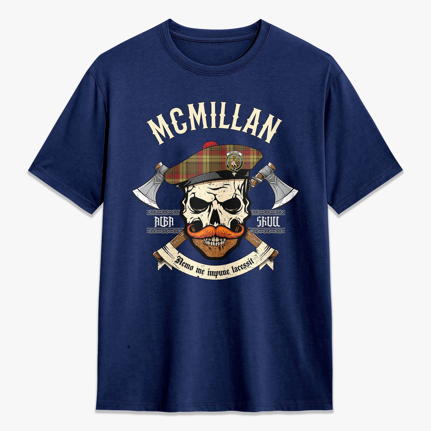 McMillan Old Weathered Tartan Crest 2D T-shirt - Alba Skull Style