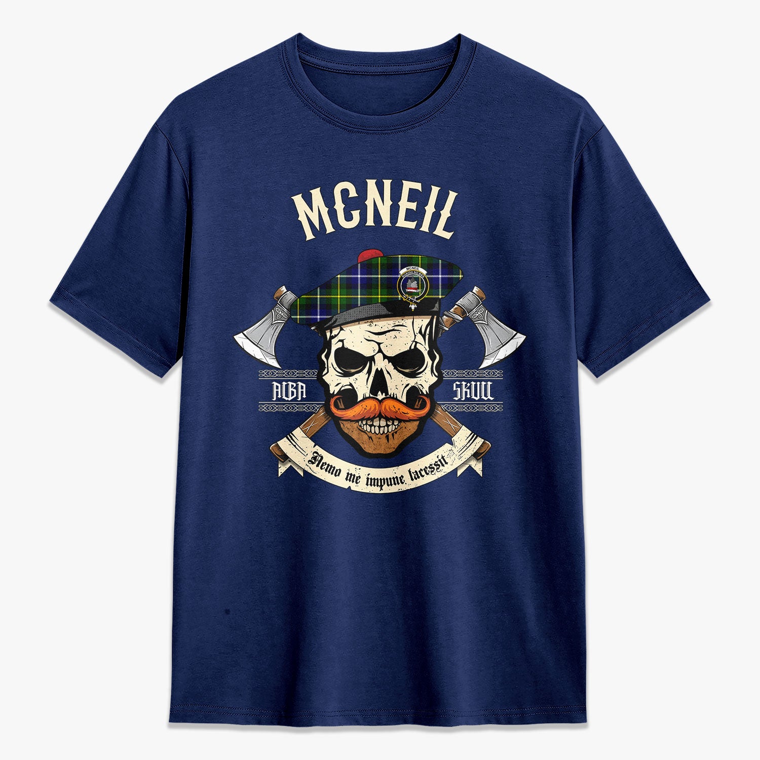 McNeil of Barra Modern Tartan Crest 2D T-shirt - Alba Skull Style