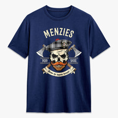 Menzies Black - White Modern Tartan Crest 2D T-shirt - Alba Skull Style