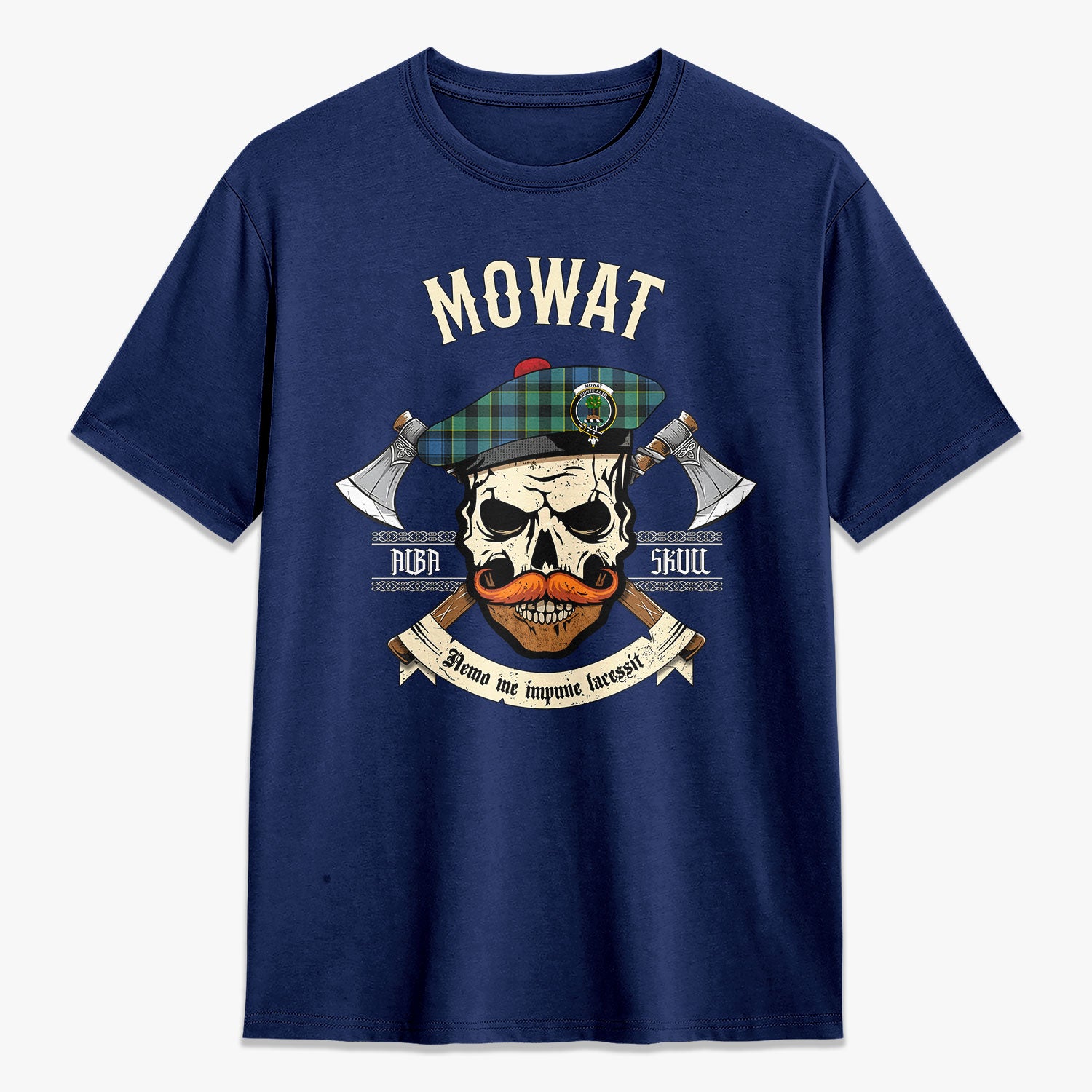 Mowat Ancient Tartan Crest 2D T-shirt - Alba Skull Style