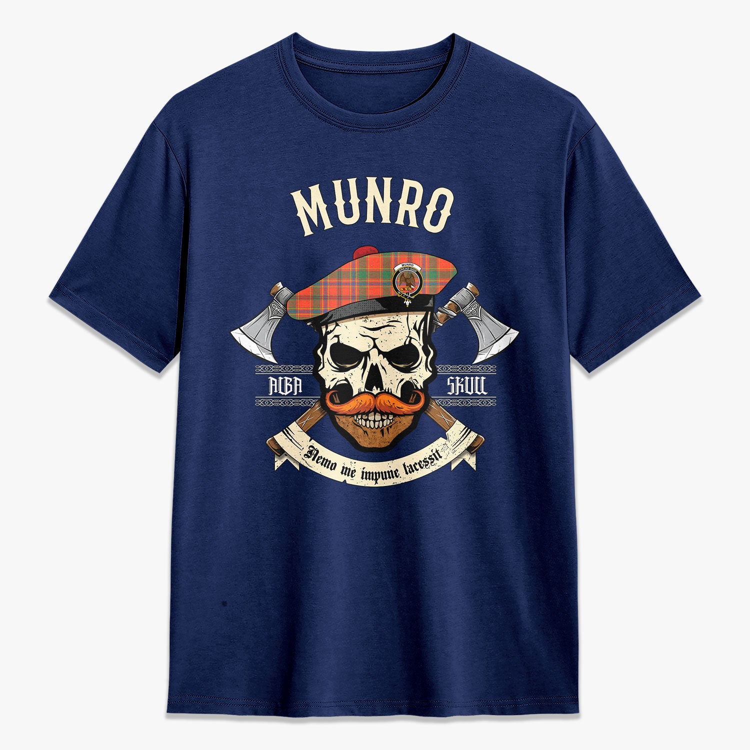 Munro Ancient Tartan Crest 2D T-shirt - Alba Skull Style