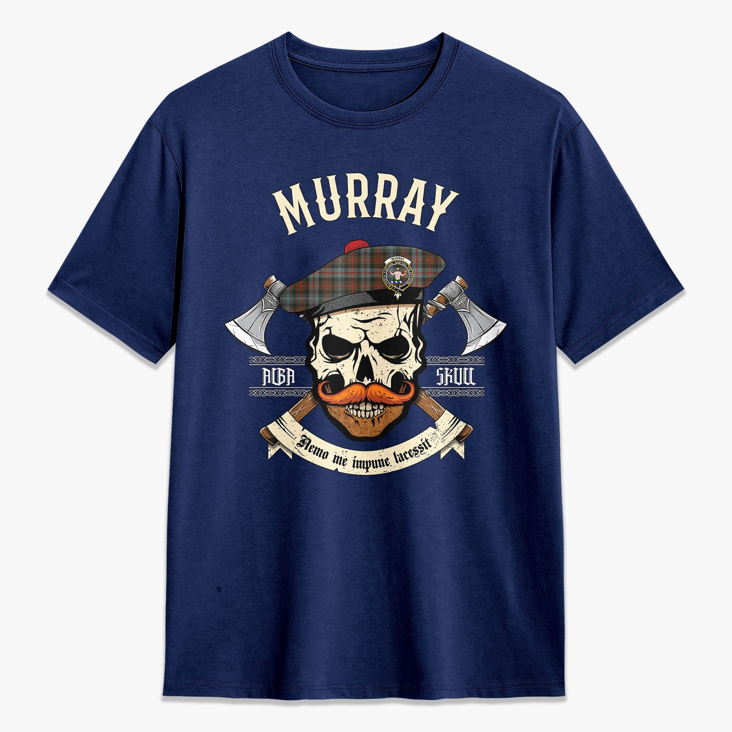 Murray of Atholl Weathered Tartan Crest 2D T-shirt - Alba Skull Style