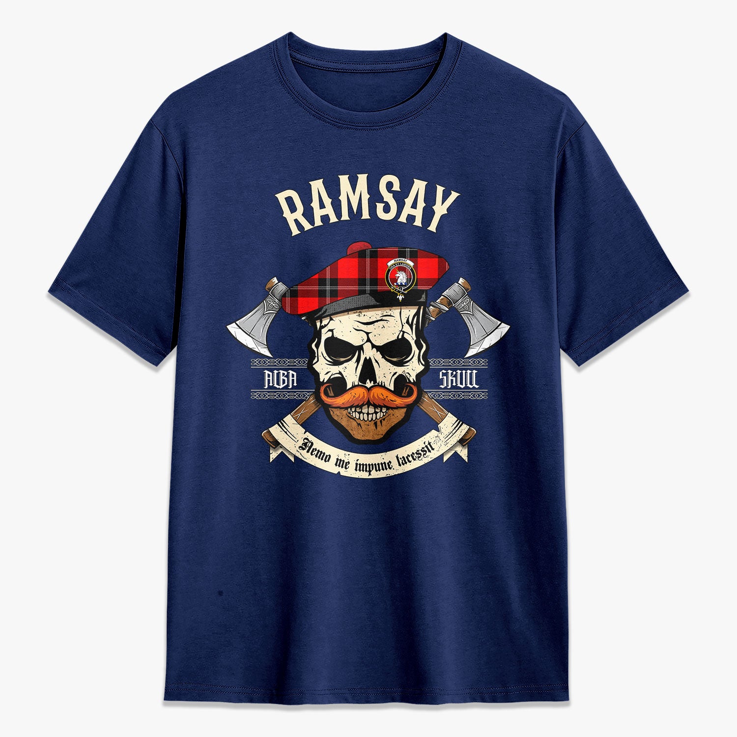 Ramsay Modern Tartan Crest 2D T-shirt - Alba Skull Style