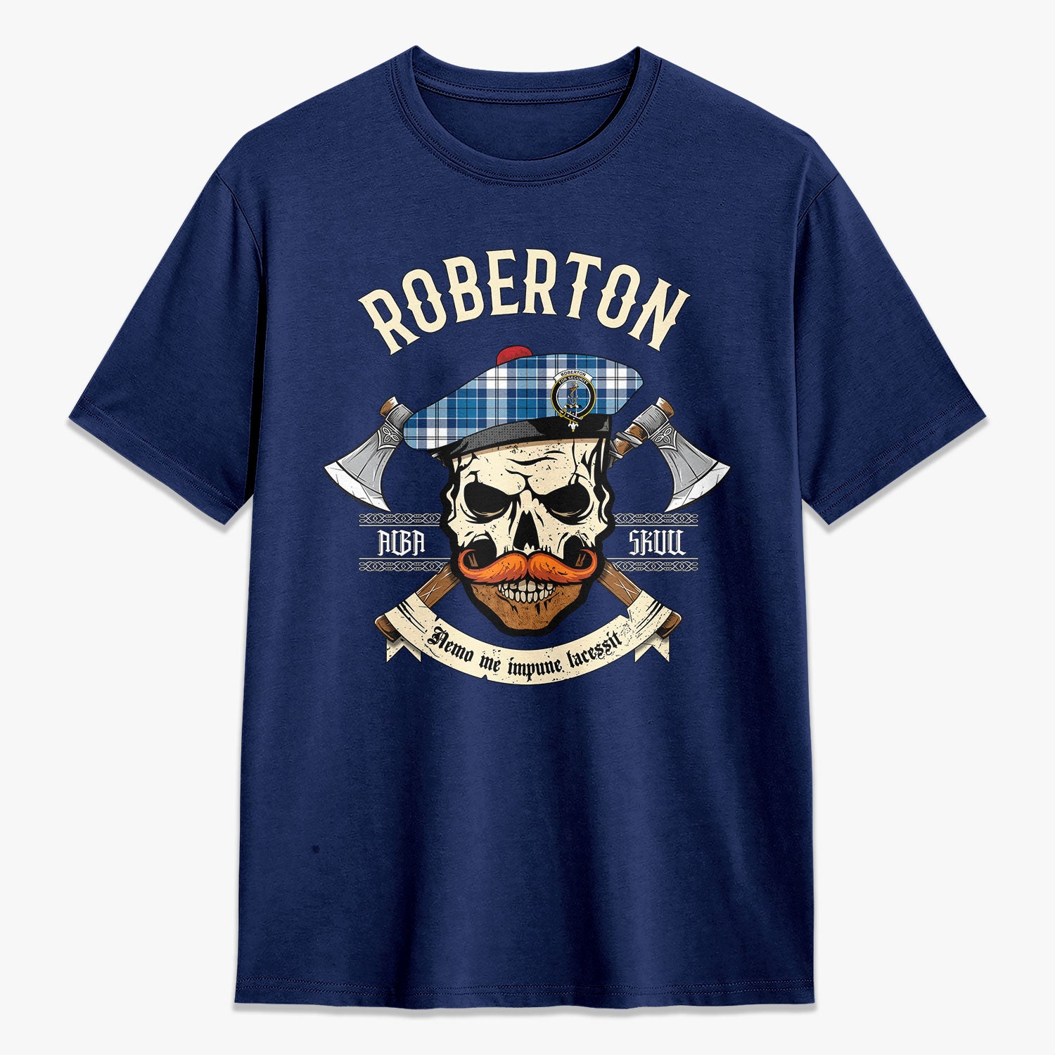 Roberton Tartan Crest 2D T-shirt - Alba Skull Style