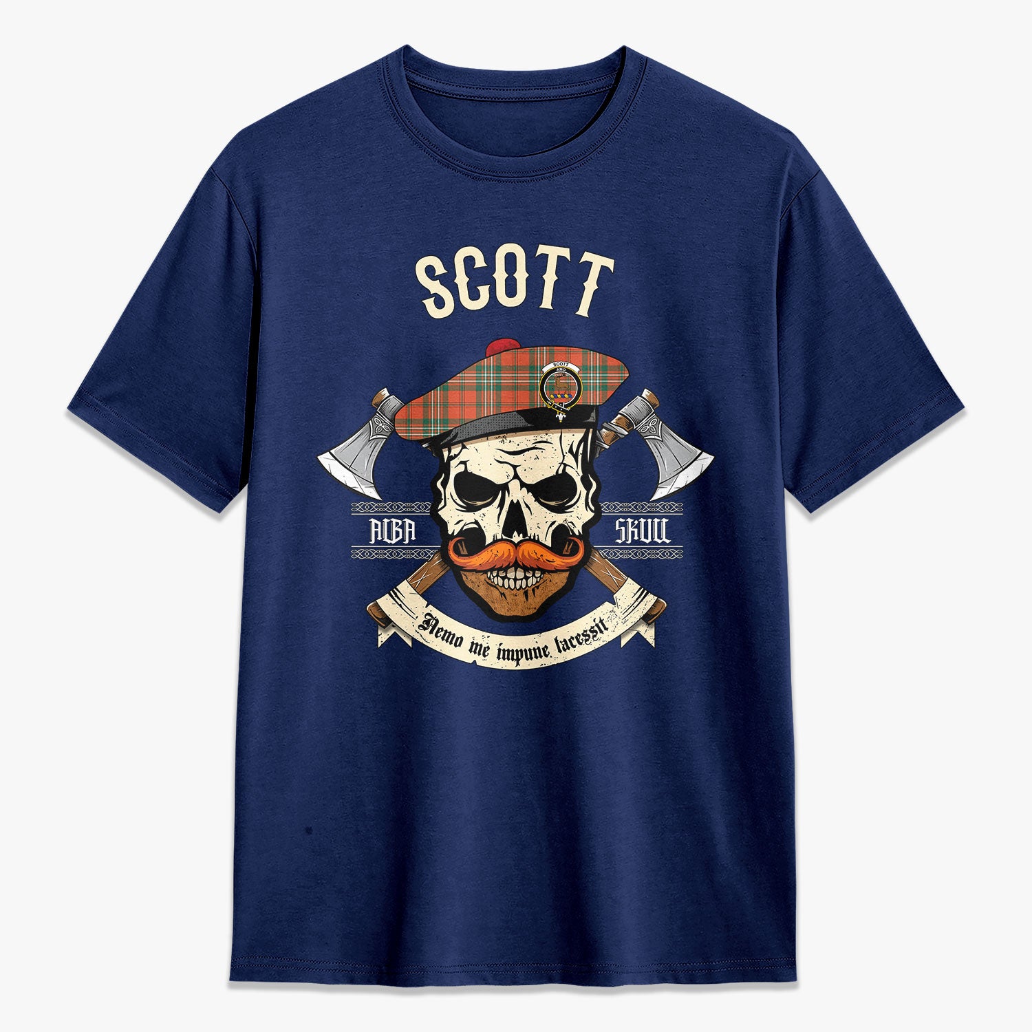 Scott Ancient Tartan Crest 2D T-shirt - Alba Skull Style