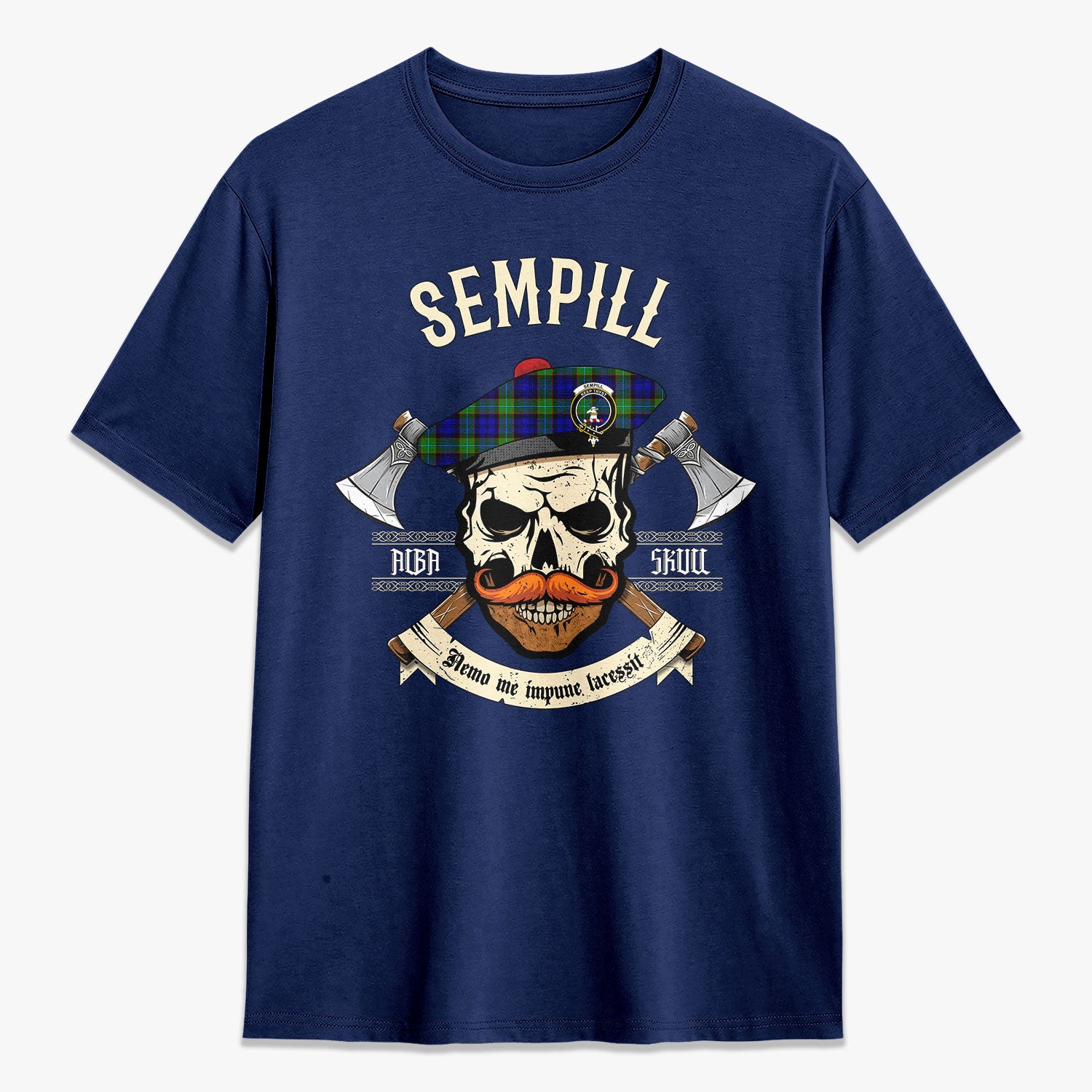 Sempill Modern Tartan Crest 2D T-shirt - Alba Skull Style