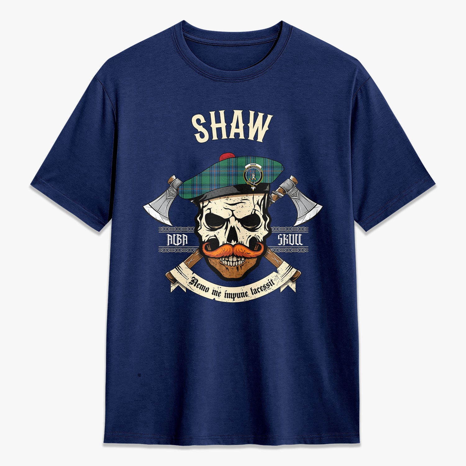 Shaw Ancient Tartan Crest 2D T-shirt - Alba Skull Style