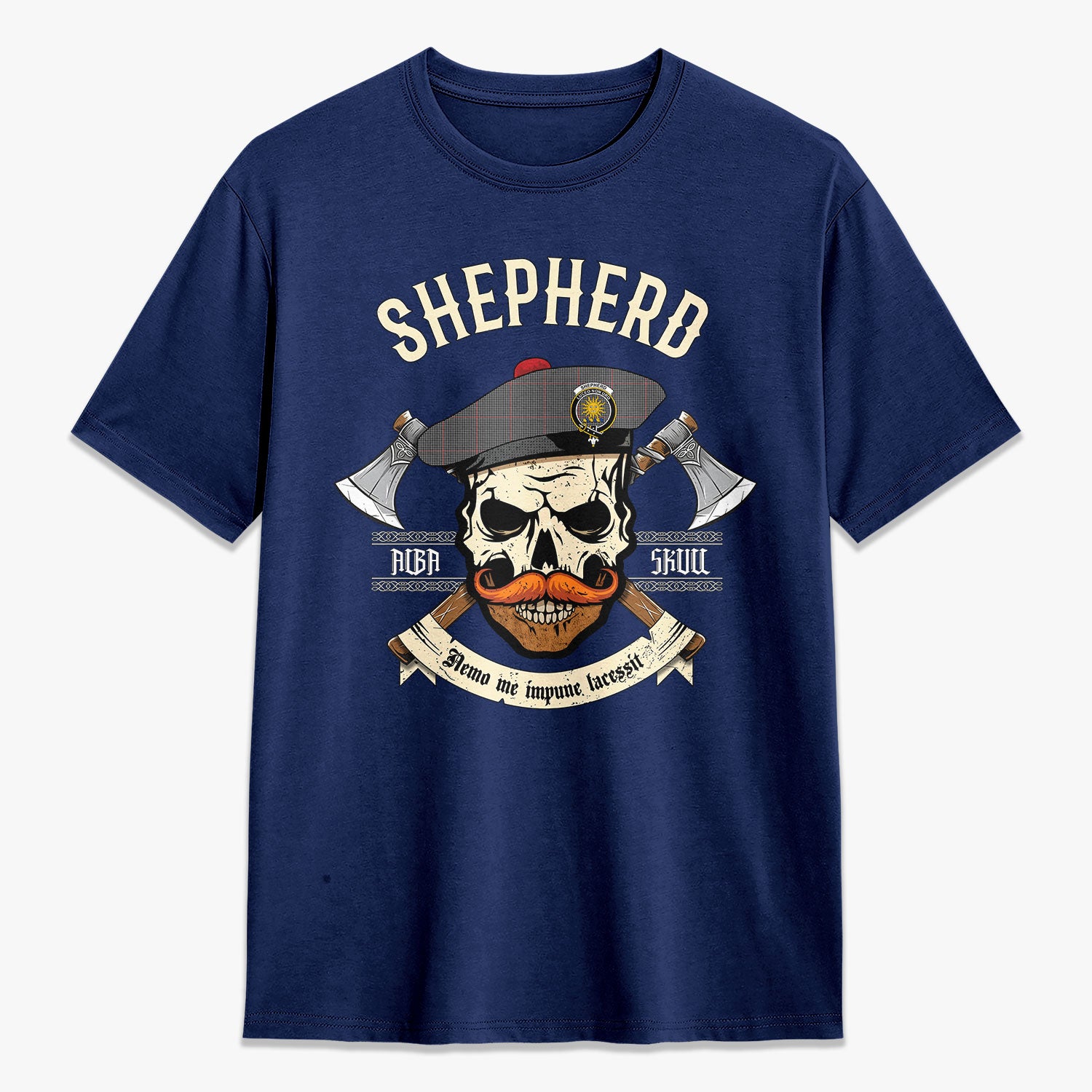 Shepherd Tartan Crest 2D T-shirt - Alba Skull Style