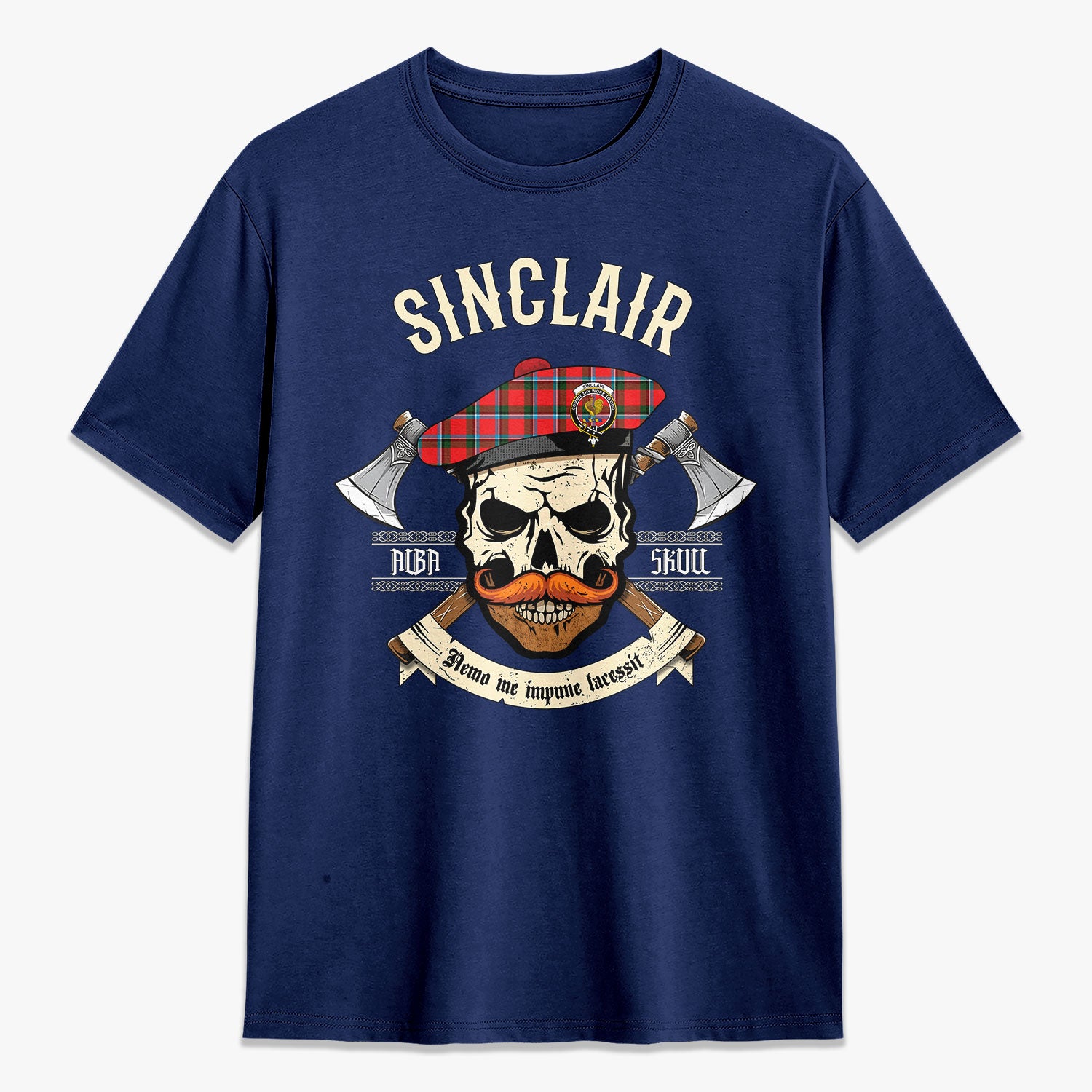 Sinclair Modern Tartan Crest 2D T-shirt - Alba Skull Style