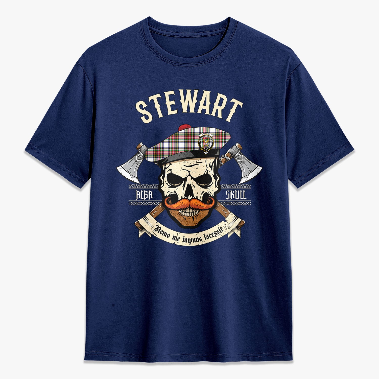 Stewart Dress Modern Tartan Crest 2D T-shirt - Alba Skull Style