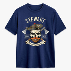 Stewart Hunting Weathered Tartan Crest 2D T-shirt - Alba Skull Style