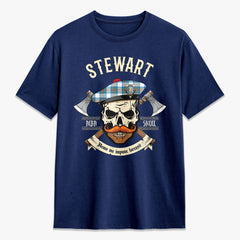 Stewart Muted Blue Tartan Crest 2D T-shirt - Alba Skull Style