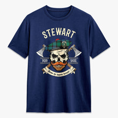 Stewart Old Ancient Tartan Crest 2D T-shirt - Alba Skull Style