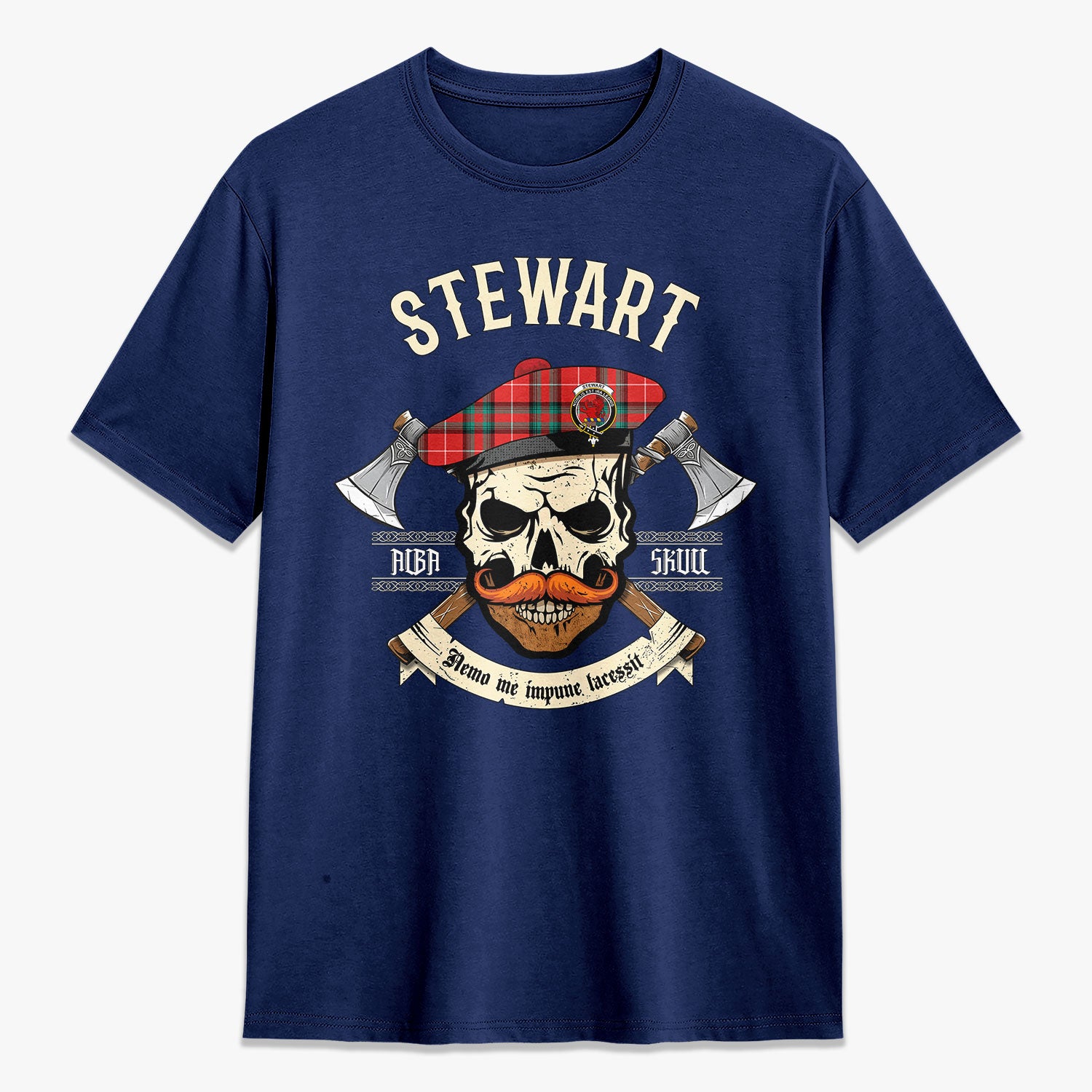 Stewart (Stuart) of Bute Tartan Crest 2D T-shirt - Alba Skull Style