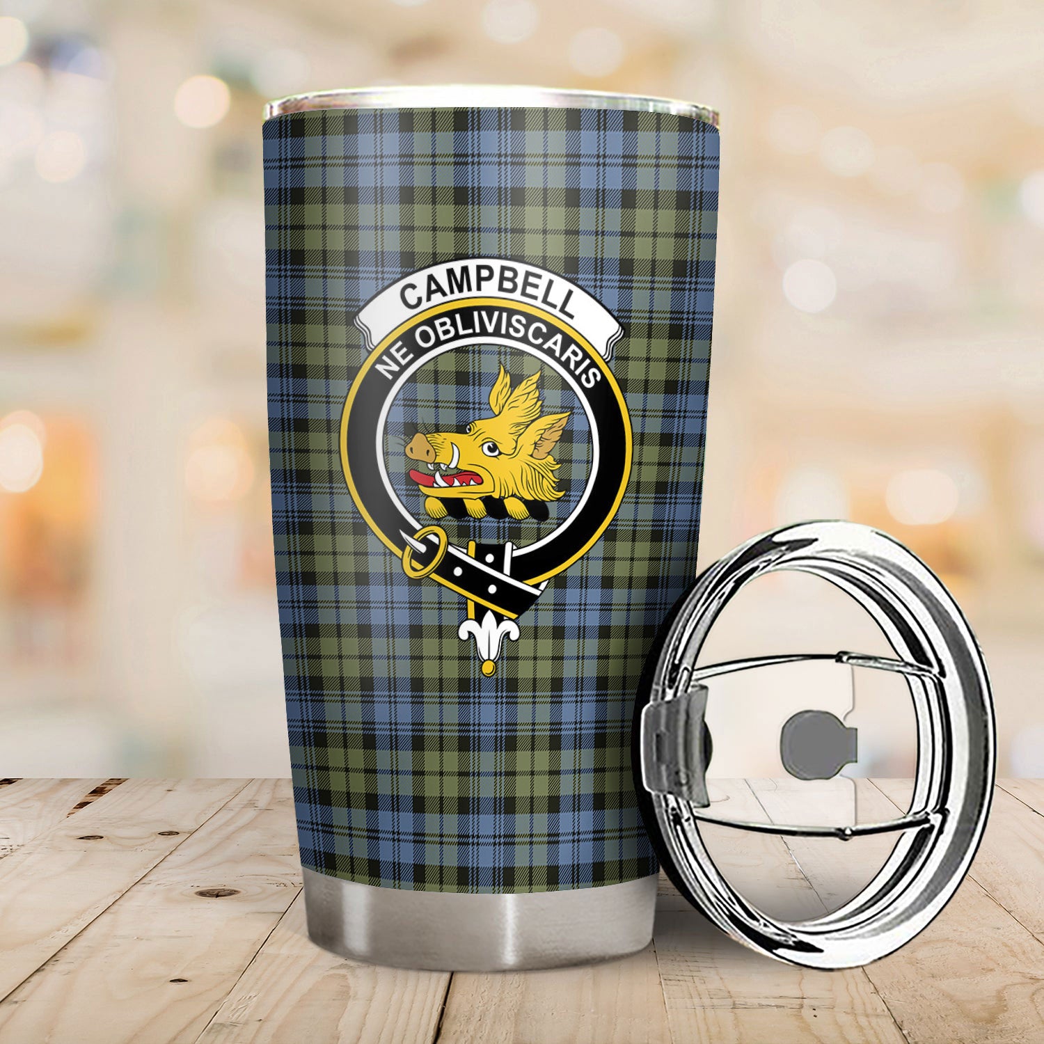 Campbell Faded Tartan Crest Tumbler