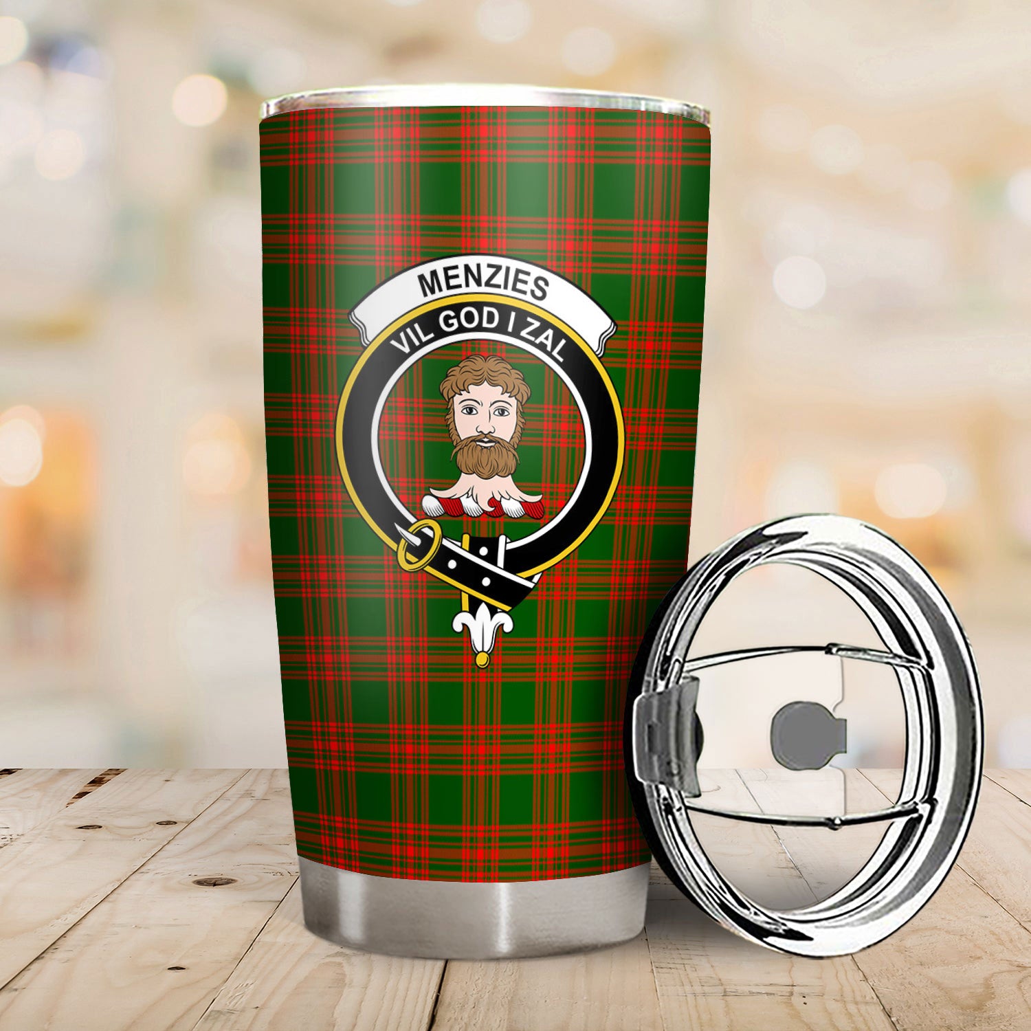 Menzies Green Modern Tartan Crest Tumbler