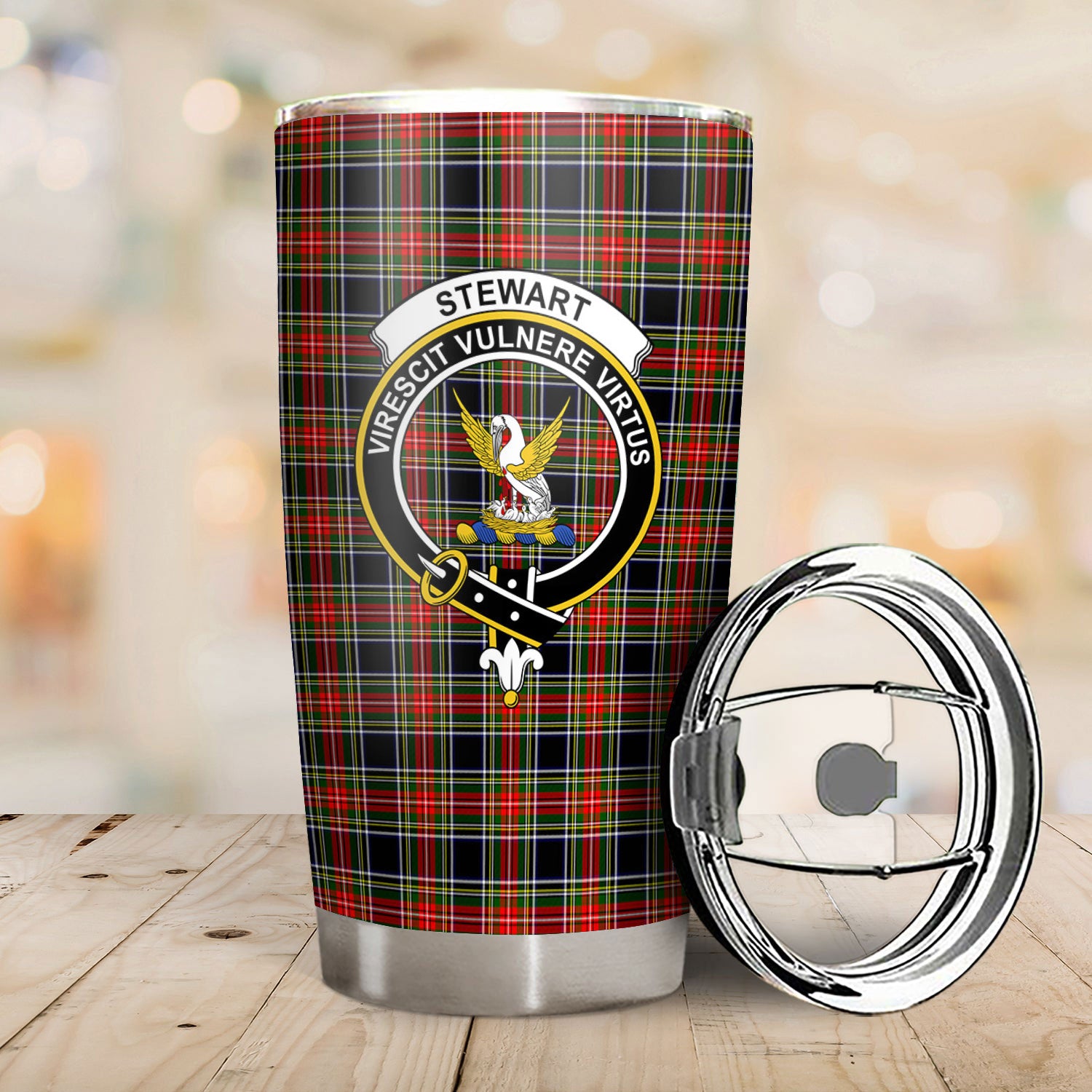 Stewart Black Tartan Crest Tumbler