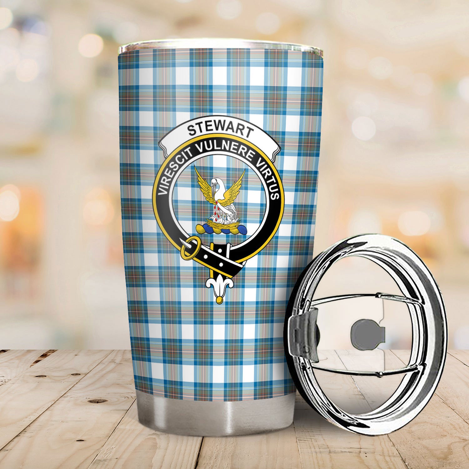 Stewart Muted Blue Tartan Crest Tumbler