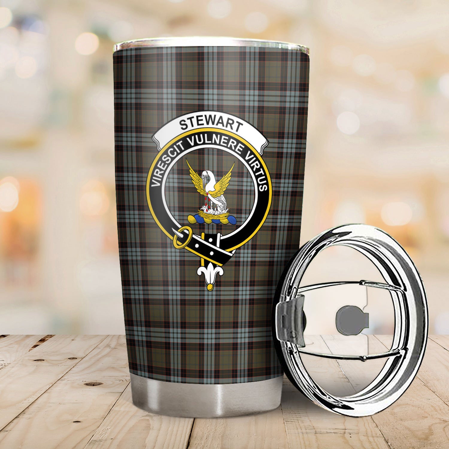 Stewart Old Weathered Tartan Crest Tumbler