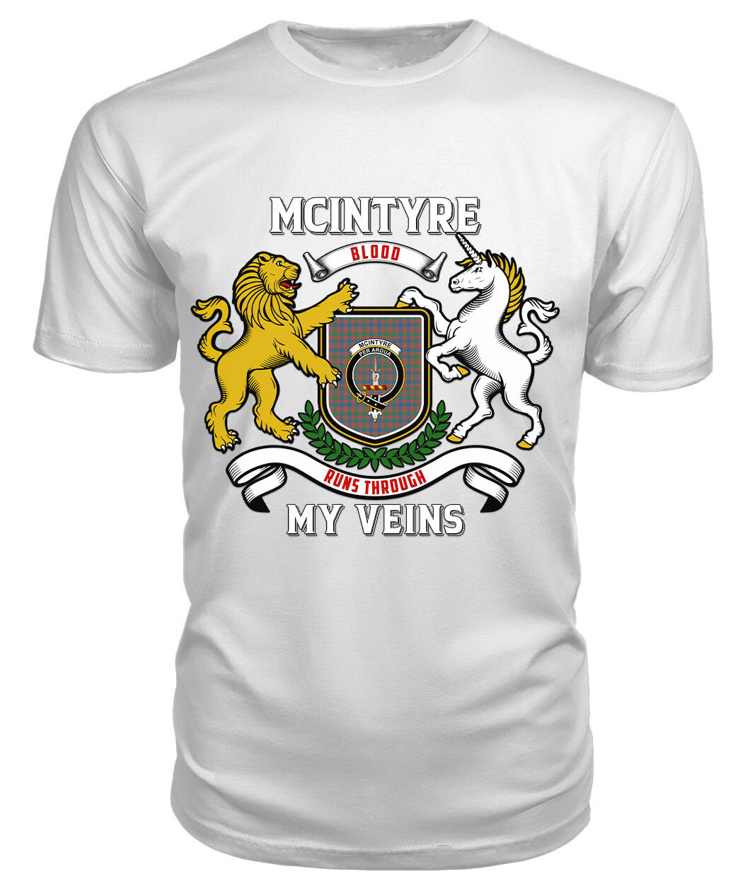 McIntyre Ancient Tartan Crest 2D T-shirt - Blood Runs Through My Veins Style