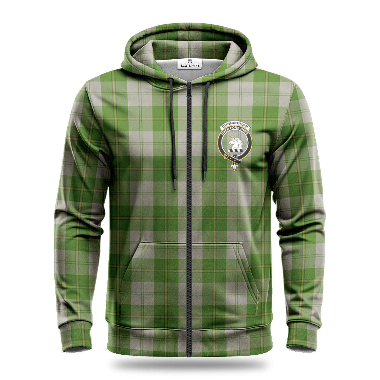 Cunningham Dress Green Dancers Tartan Crest Hoodie