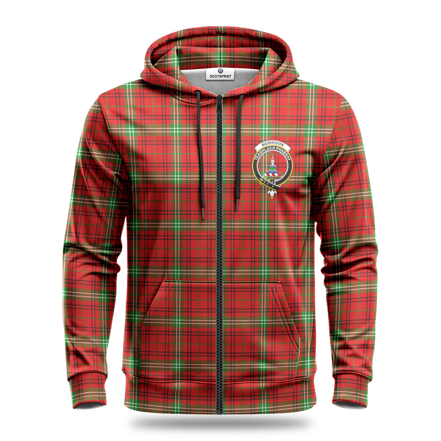 Morrison Red Modern Tartan Crest Hoodie