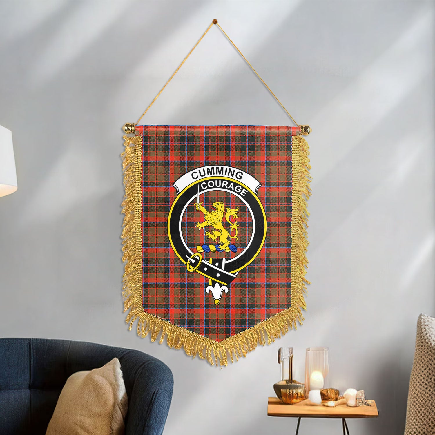 Cumming Hunting Weathered Tartan Crest Wall Hanging Banner