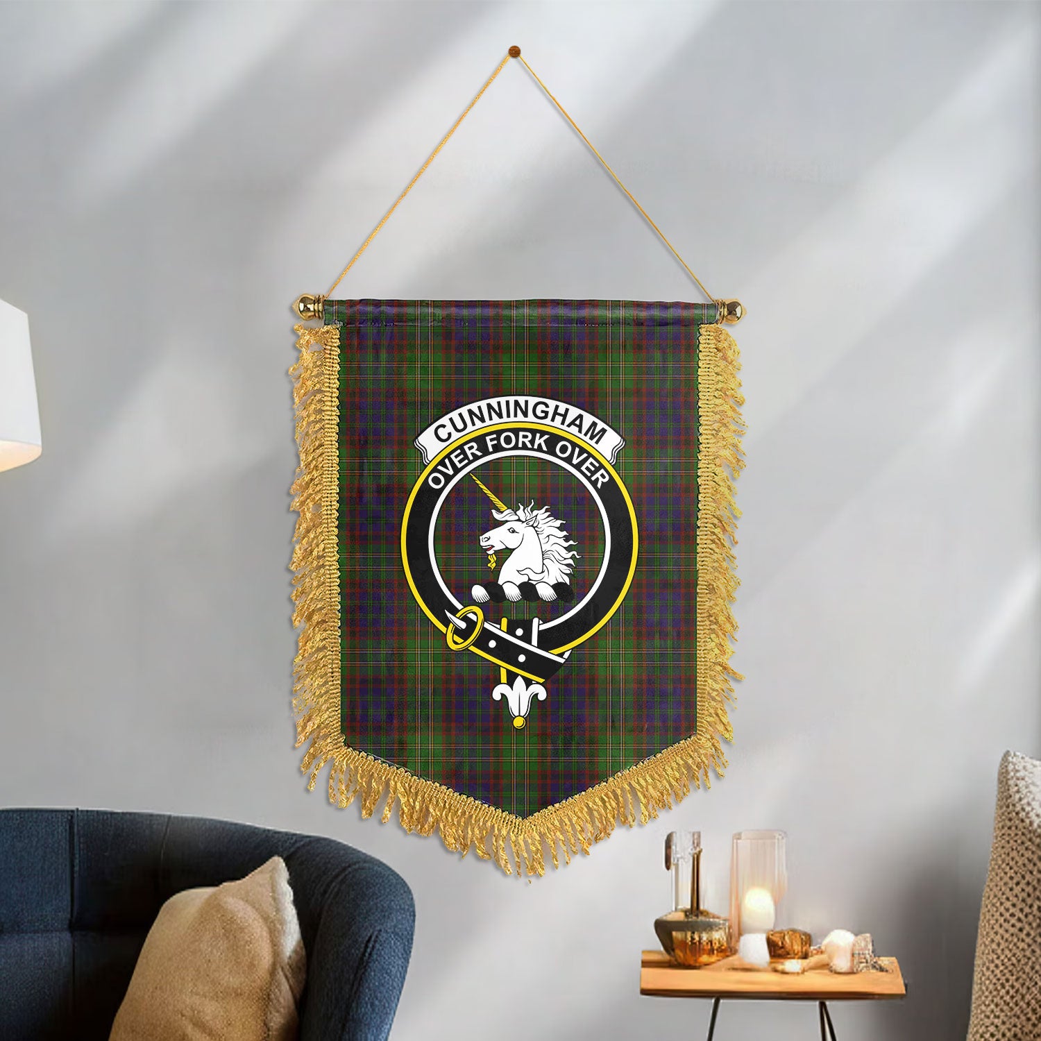 Cunningham Hunting Modern Tartan Crest Wall Hanging Banner