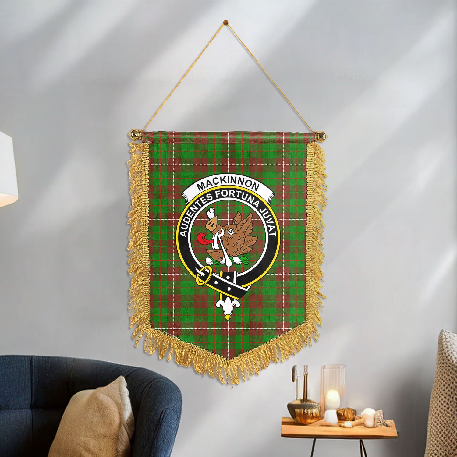 MacKinnon Hunting Modern Tartan Crest Wall Hanging Banner