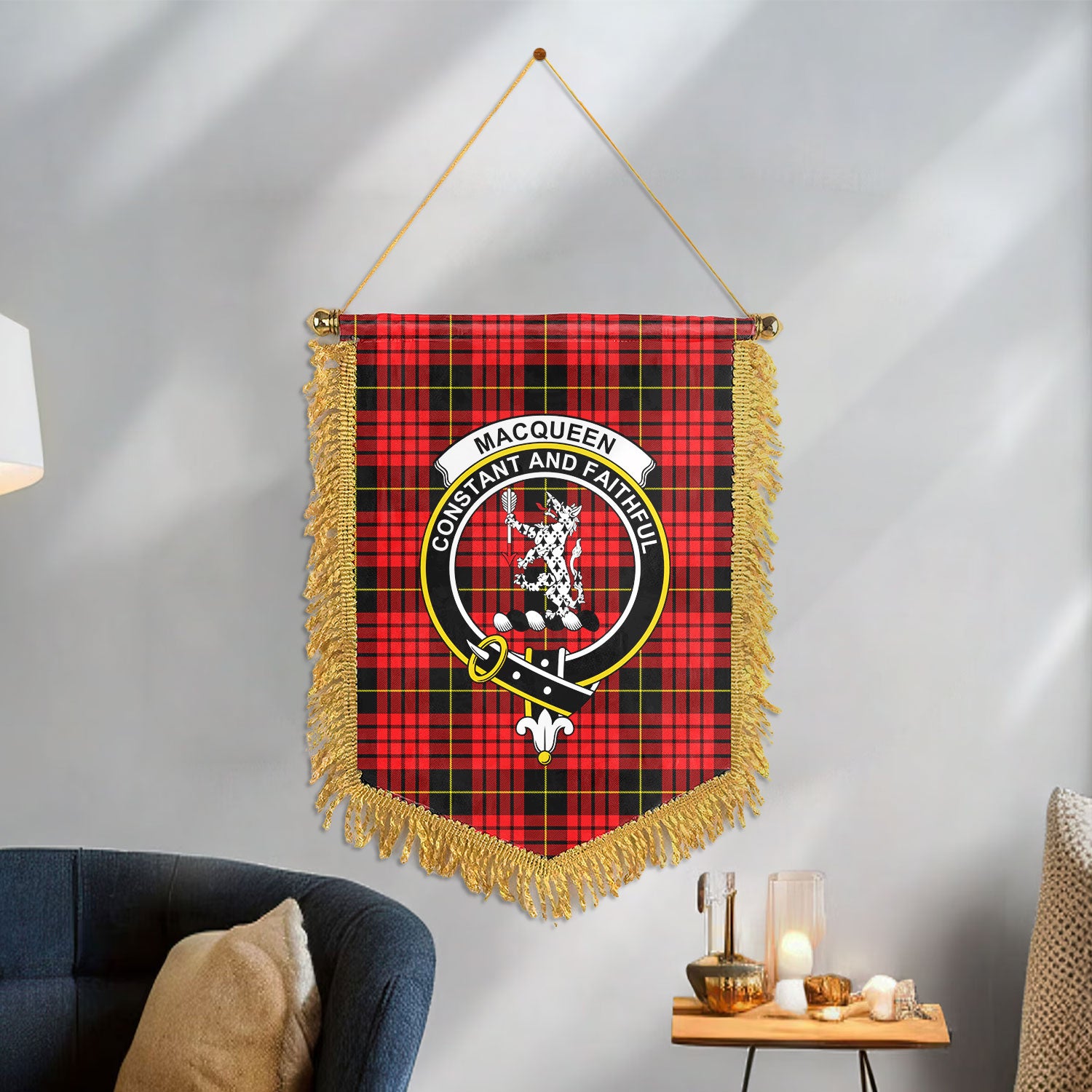 MacQueen Modern Tartan Crest Wall Hanging Banner