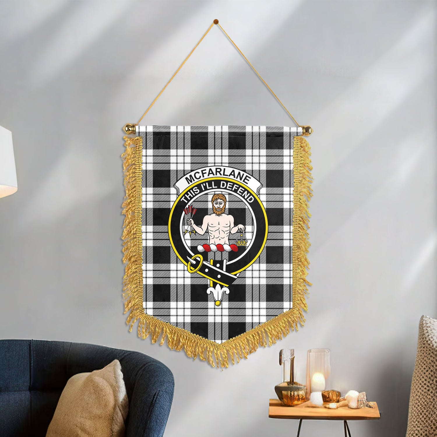 McFarlane Black - White Tartan Crest Wall Hanging Banner