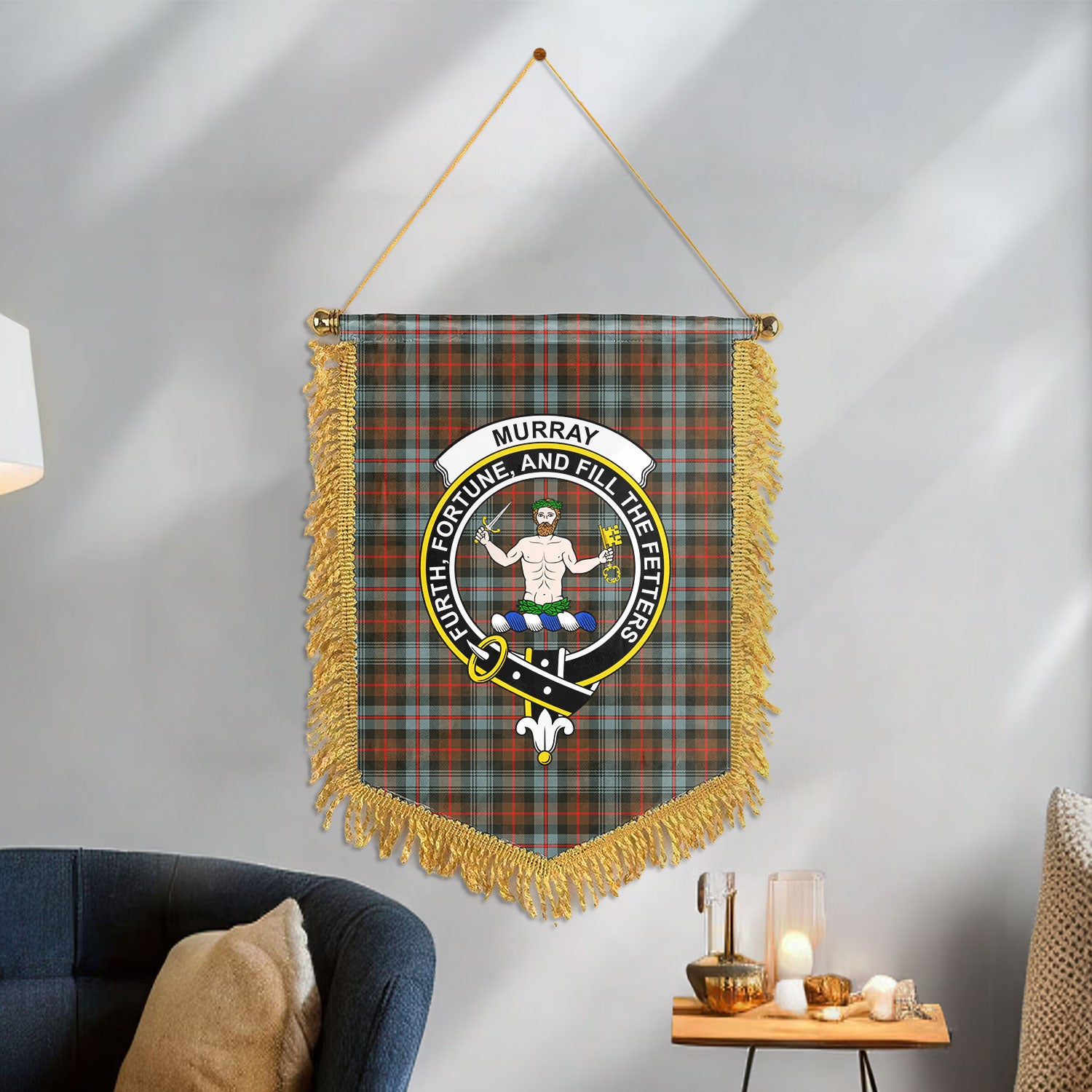 Murray of Atholl Weathered Tartan Crest Wall Hanging Banner