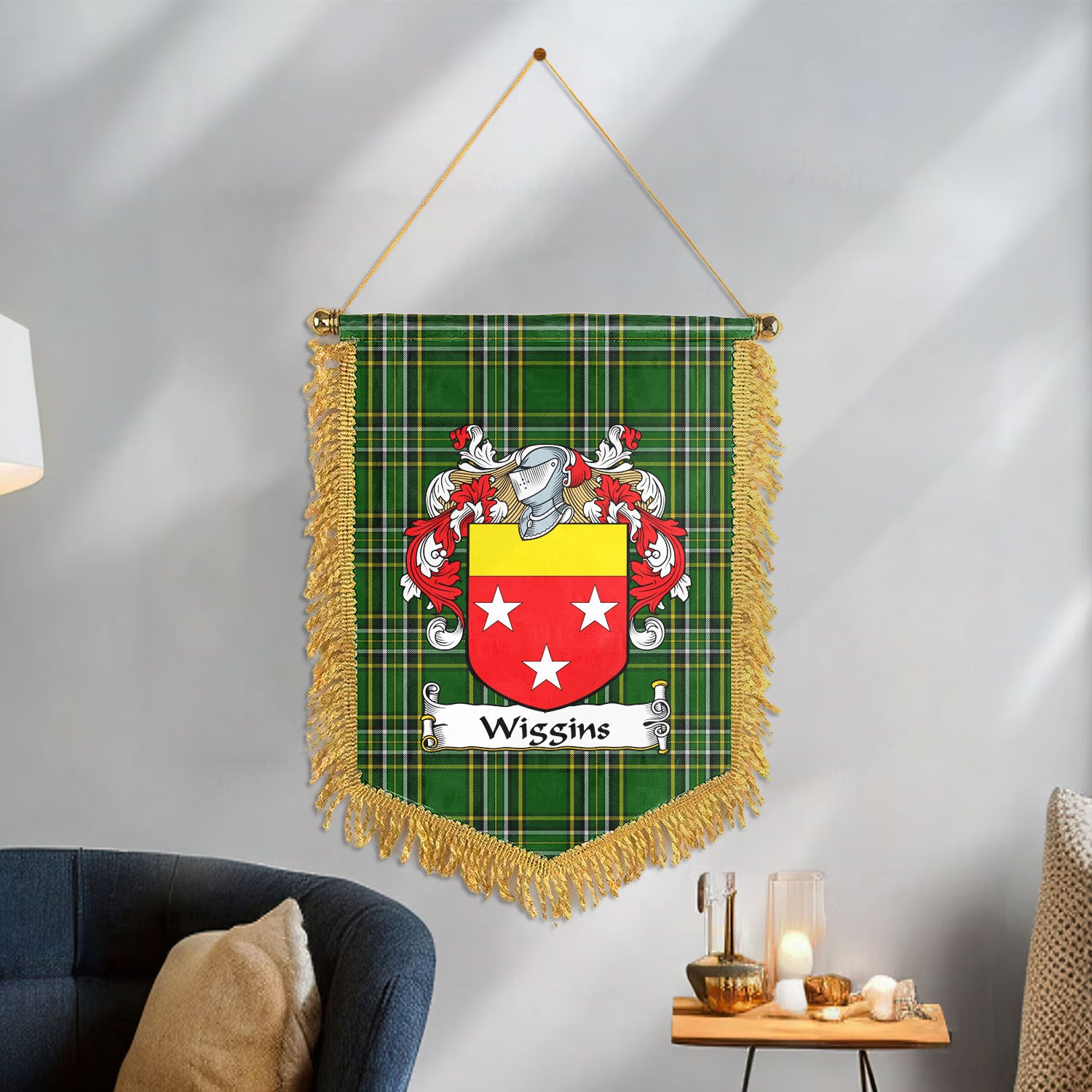 Wiggins Tartan Coat of Arms Wall Hanging Banner