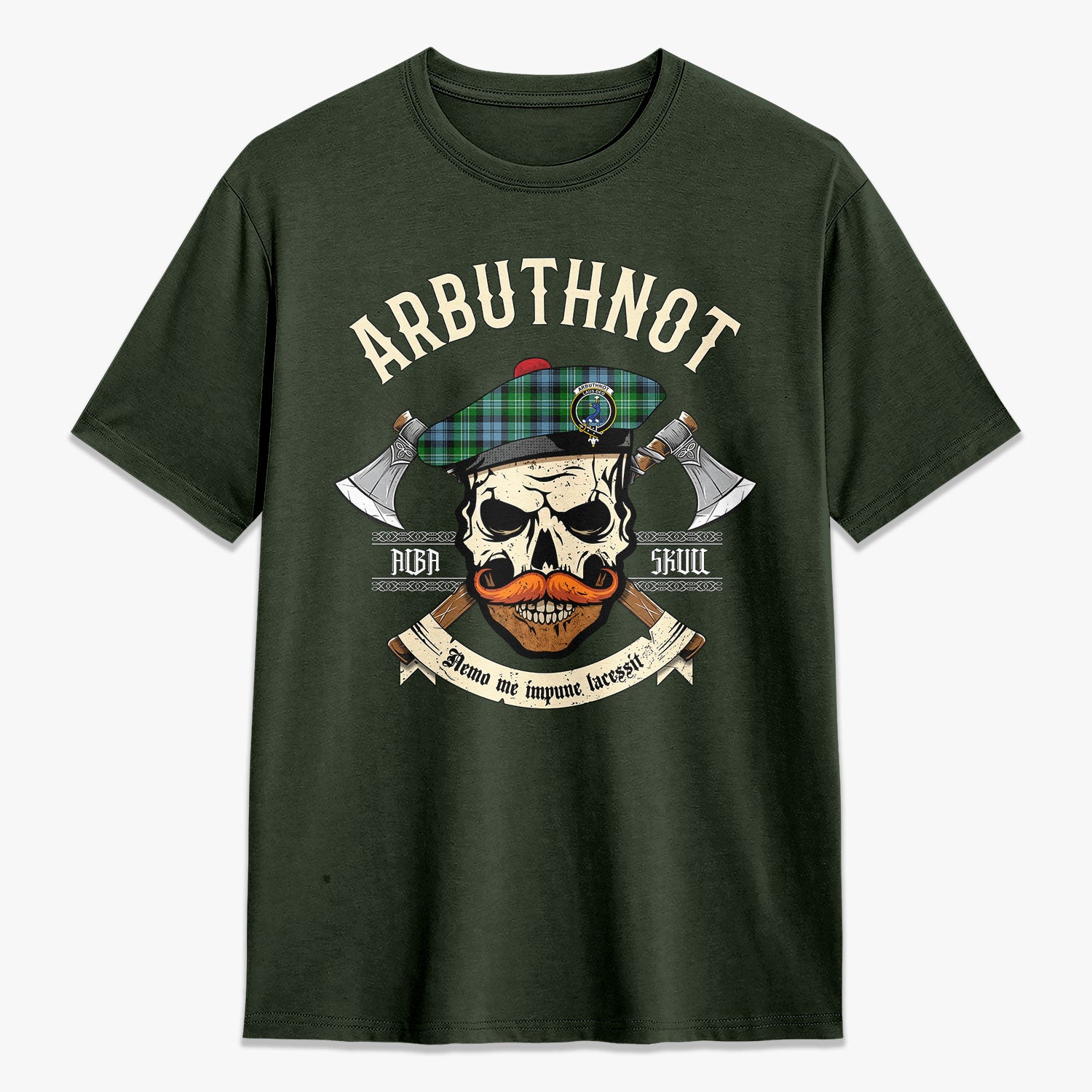 Arbuthnot Ancient Tartan Crest 2D T-shirt - Alba Skull Style