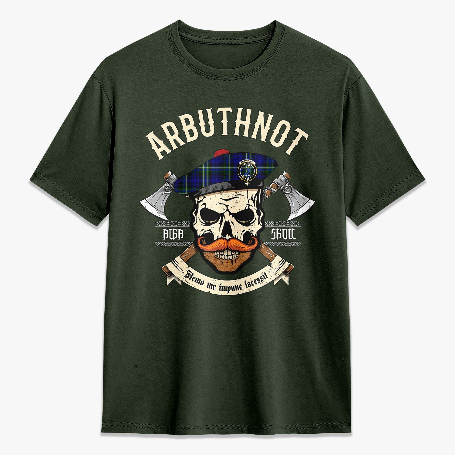 Arbuthnot Modern Tartan Crest 2D T-shirt - Alba Skull Style