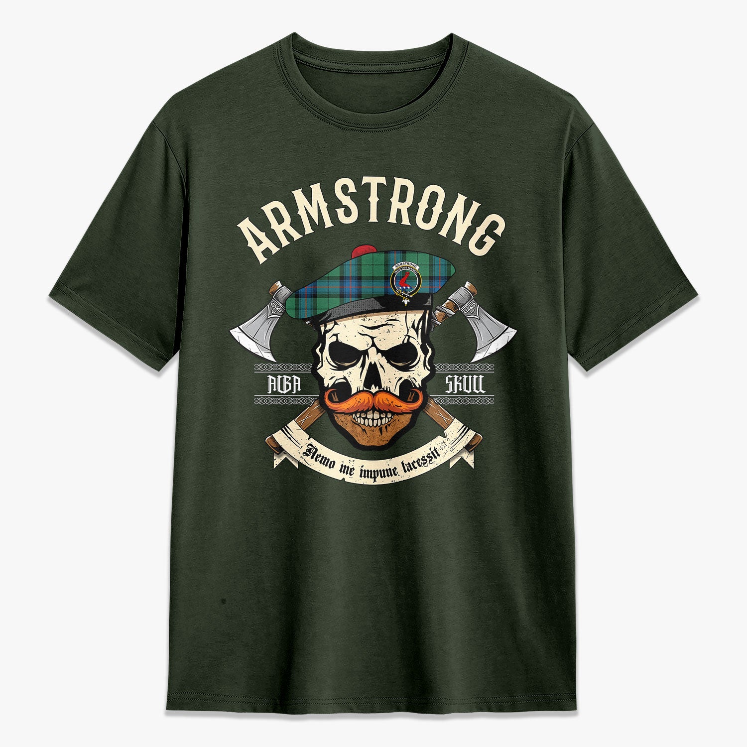 Armstrong Ancient Tartan Crest 2D T-shirt - Alba Skull Style