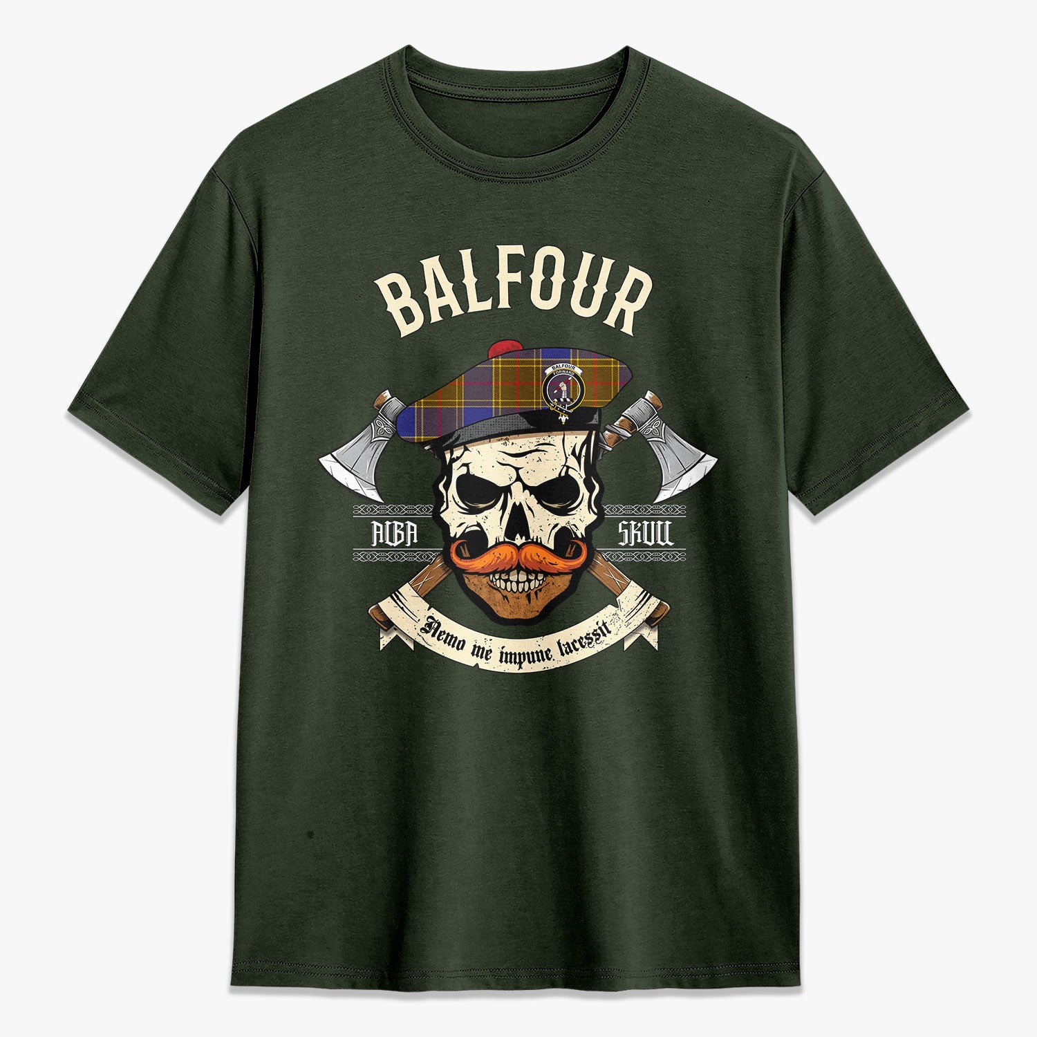 Balfour Modern Tartan Crest 2D T-shirt - Alba Skull Style