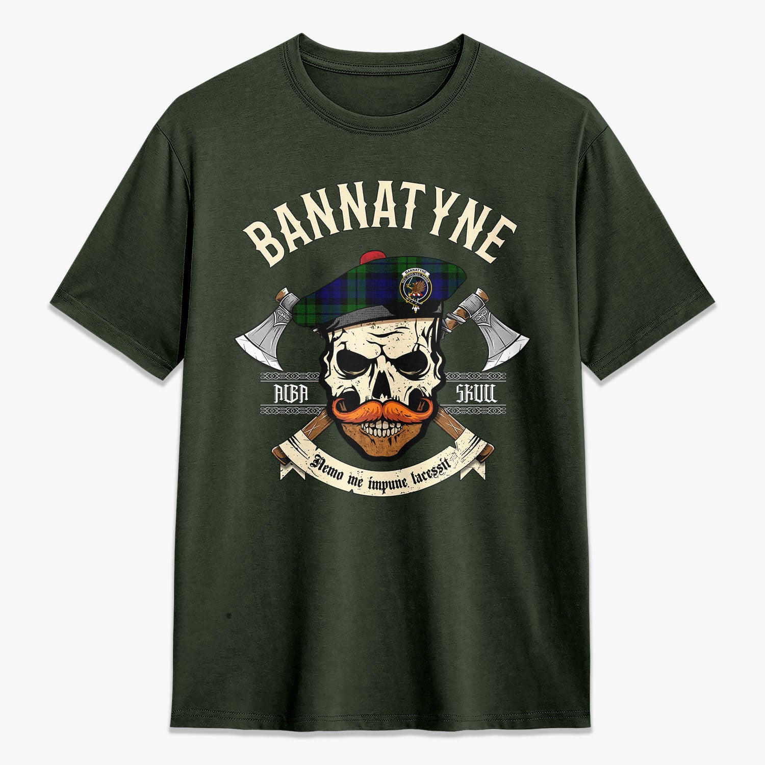 Bannatyne Tartan Crest 2D T-shirt - Alba Skull Style