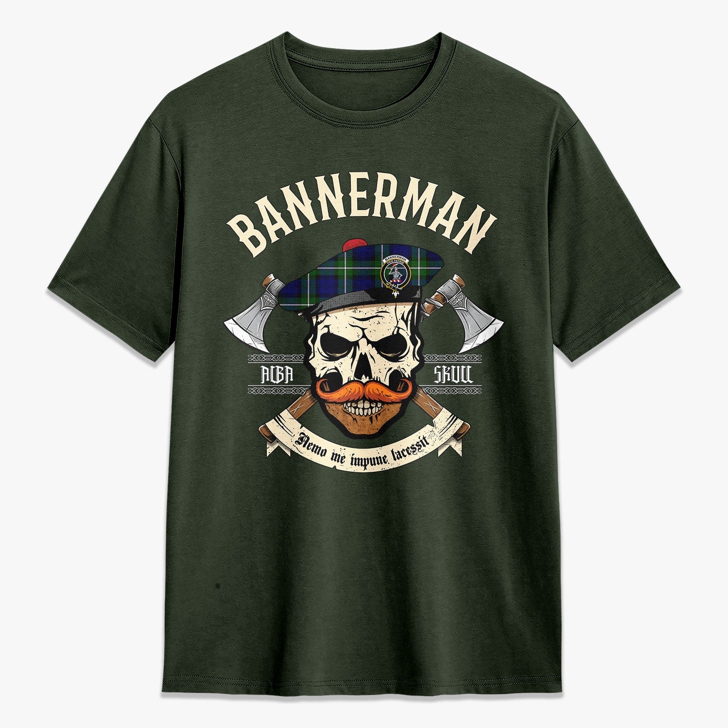 Bannerman Tartan Crest 2D T-shirt - Alba Skull Style