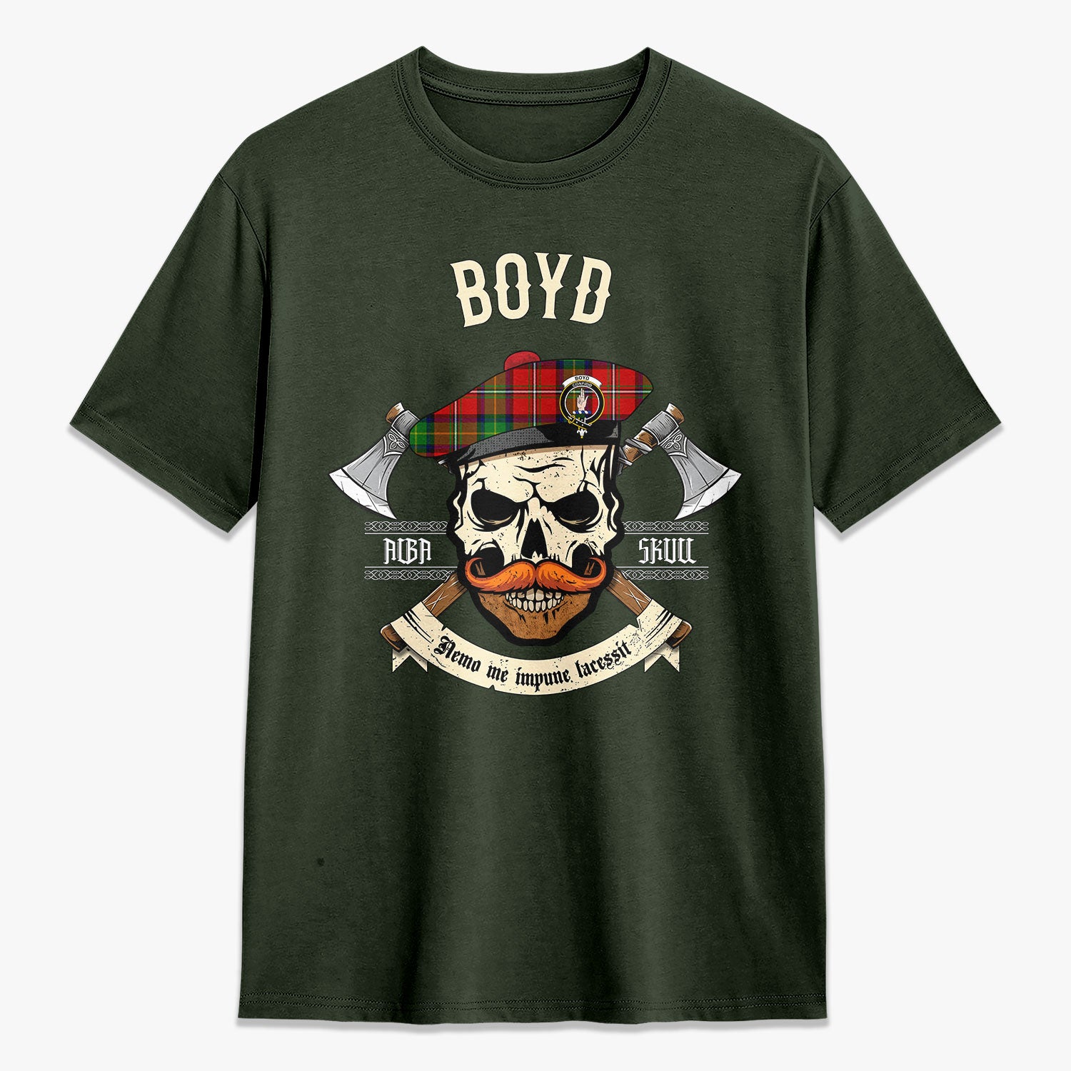 Boyd Modern Tartan Crest 2D T-shirt - Alba Skull Style