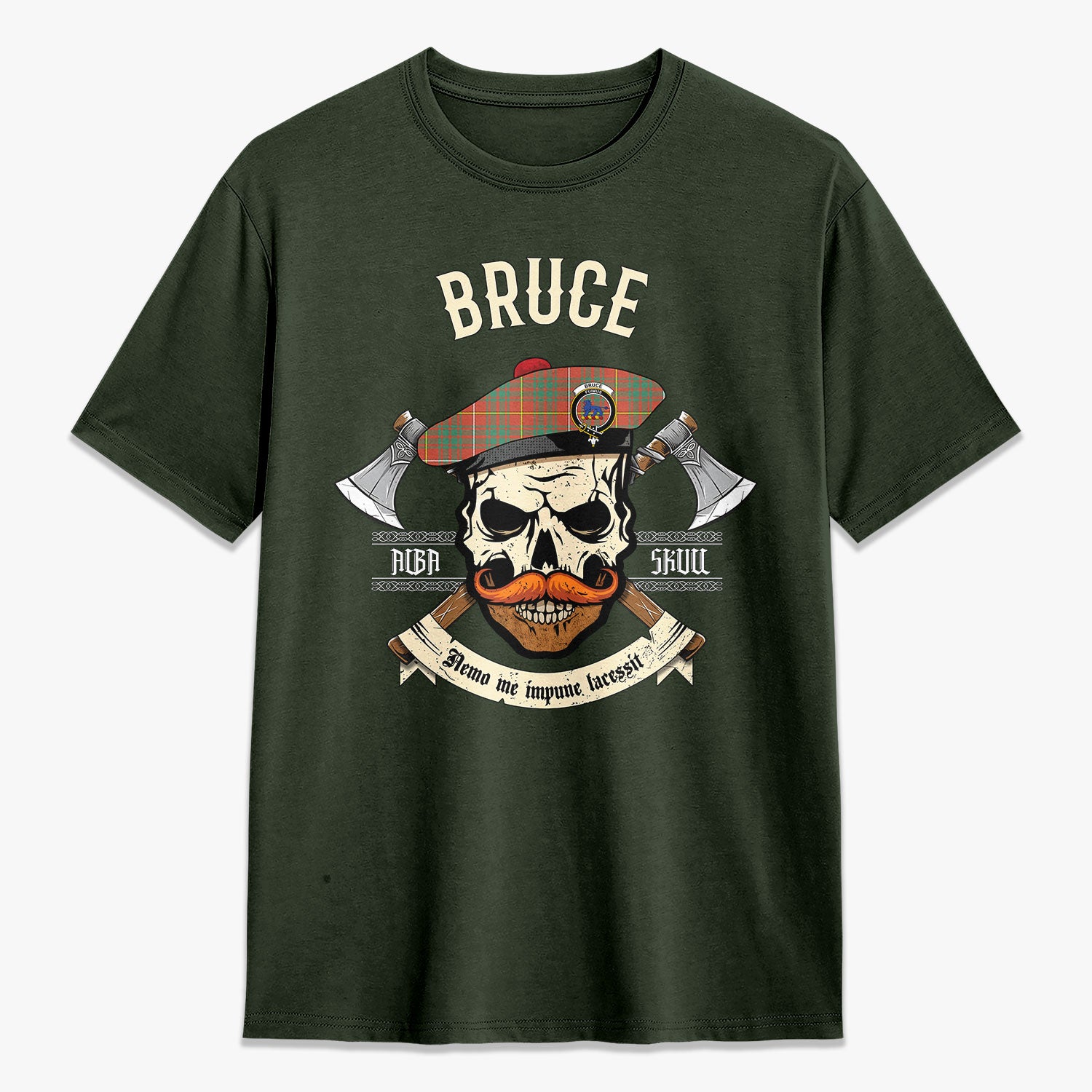 Bruce Ancient Tartan Crest 2D T-shirt - Alba Skull Style