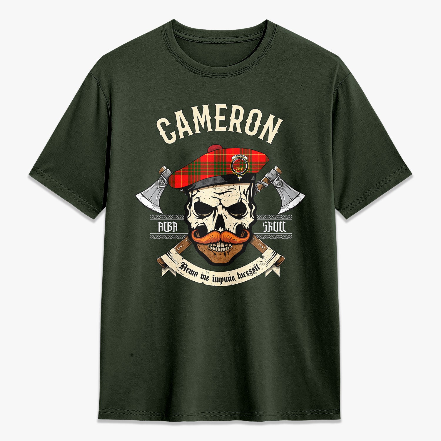 Cameron Modern Tartan Crest 2D T-shirt - Alba Skull Style